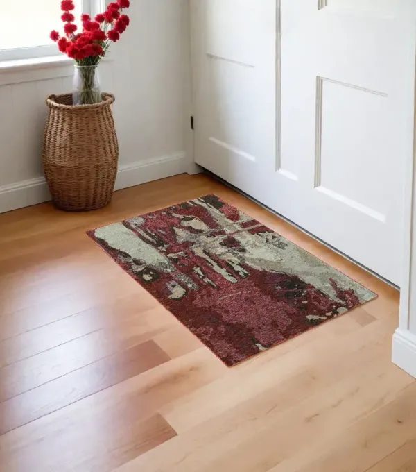3' x 5' Abstract Power Loom Area Rug - Red And Beige