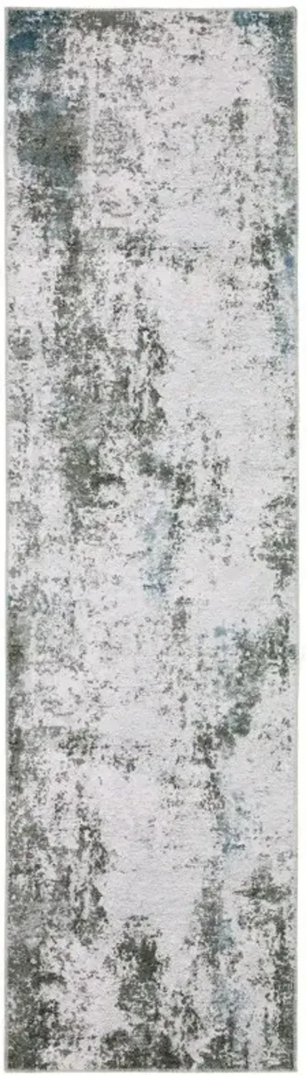 2' x 8' Abstract Printed Stain Resistant Non Skid Runner Rug - Ivory And Gray
