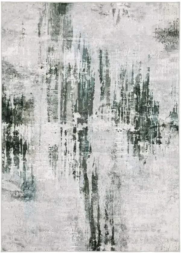 2' x 3' Abstract Printed Stain Resistant Non Skid Area Rug - Silver Gray Teal Blue And Charcoal