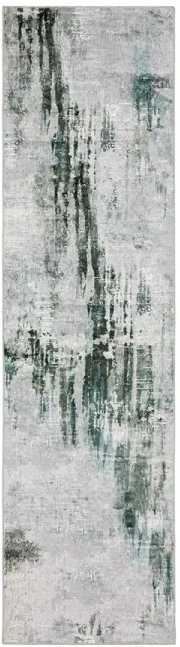 2' x 8' Abstract Printed Stain Resistant Non Skid Runner Rug - Silver Gray Teal Blue And Charcoal