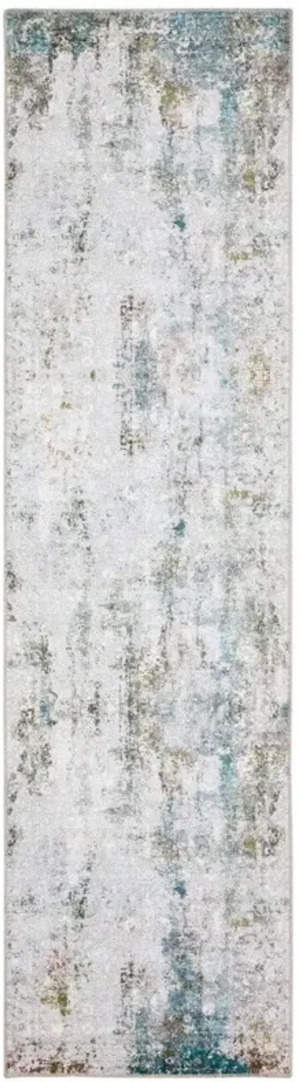 2' x 8' Abstract Printed Stain Resistant Non Skid Runner Rug - Ivory And Blue