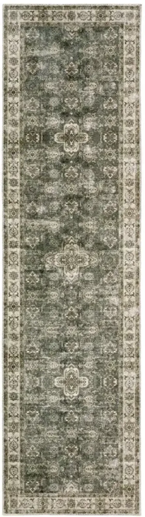 2' x 8' Oriental Printed Stain Resistant Non Skid Runner Rug - Blue And Beige