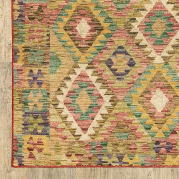 4' x 6' Southwestern Printed Stain Resistant Non Skid Area Rug - Gold Orange Brown Red Green Purple And Beige