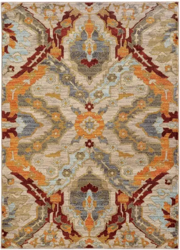 5' x 8' Abstract Power Loom Stain Resistant Area Rug - Beige Orange Blue Gold And Gray