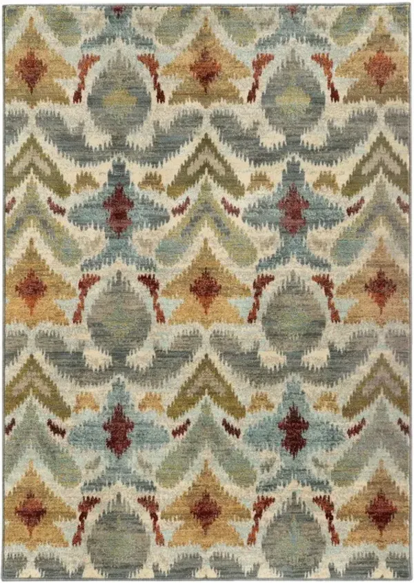 2' x 3' Abstract Power Loom Stain Resistant Area Rug - Ivory Gray Rust Gold And Blue