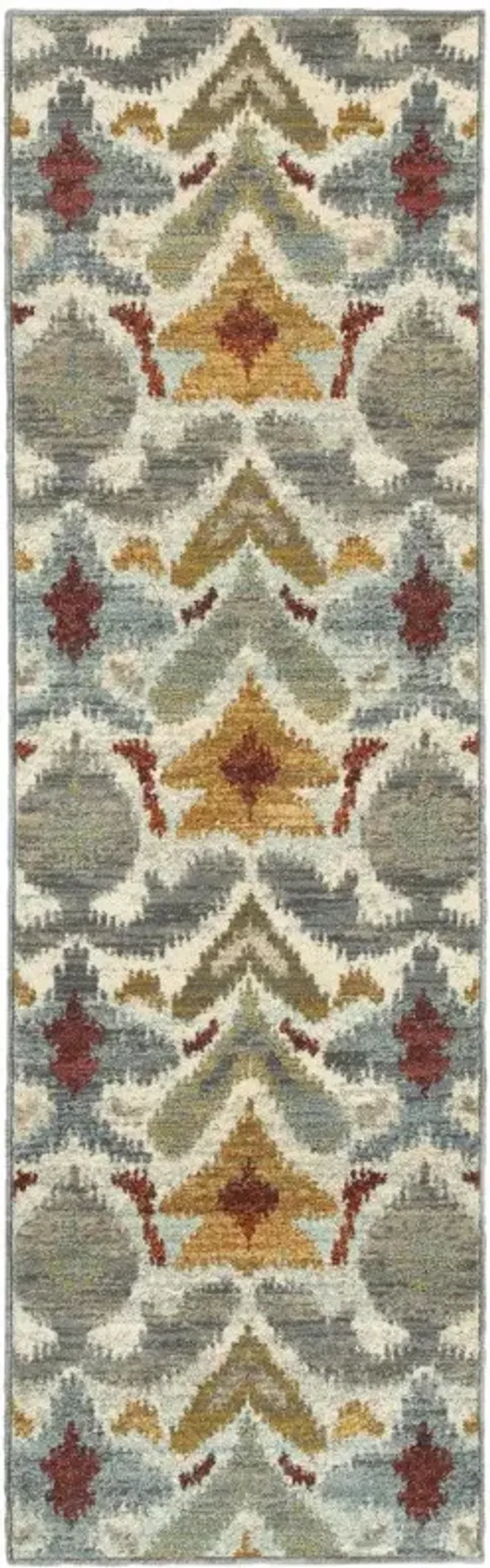 2' x 8' Abstract Power Loom Stain Resistant Runner Rug - Ivory Gray Rust Gold And Blue