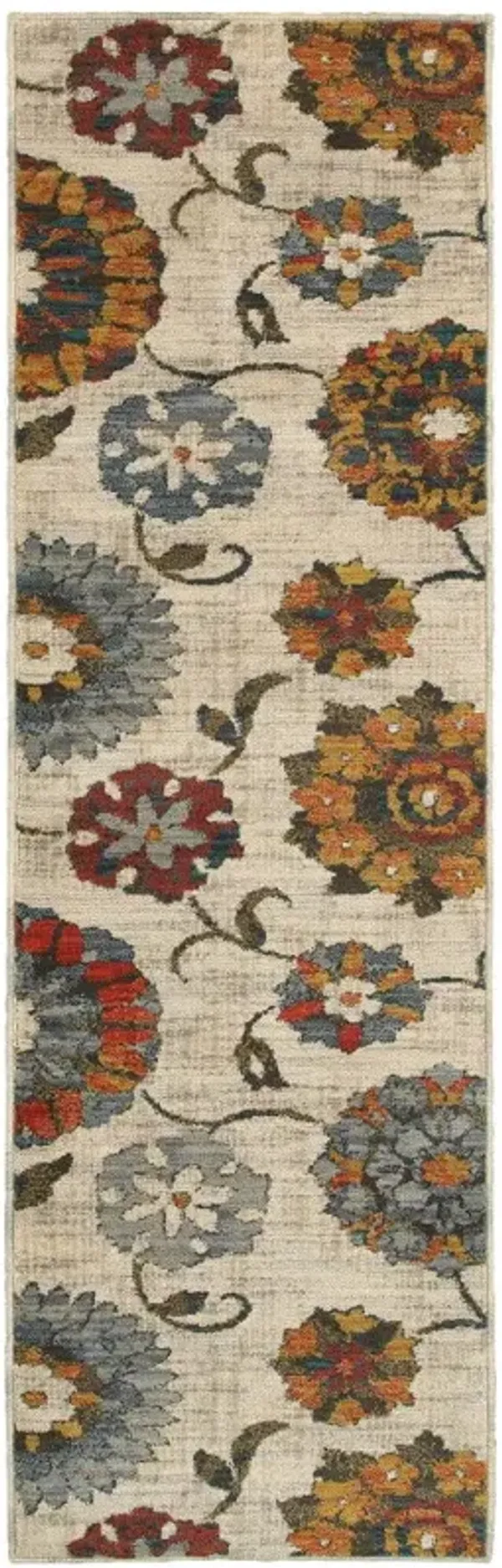 2' x 8' Floral Power Loom Runner Rug - Orange And Ivory