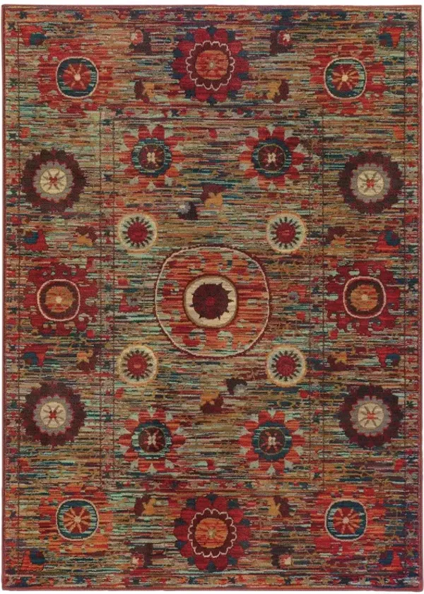 2' x 3' Floral Power Loom Stain Resistant Area Rug - Red Gold Orange Green Ivory Rust And Blue
