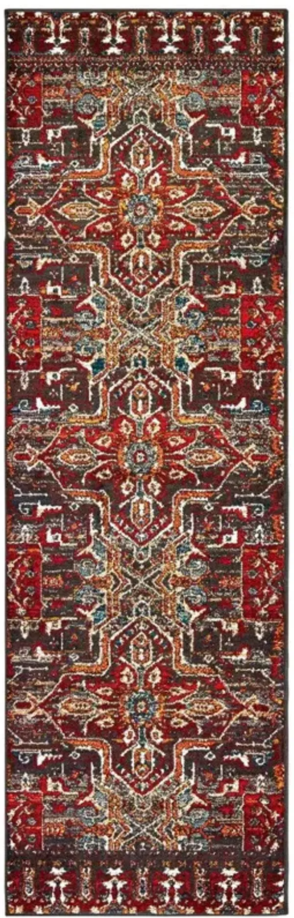 2' x 8' Southwestern Power Loom Stain Resistant Runner Rug - Red Orange Blue And Gray