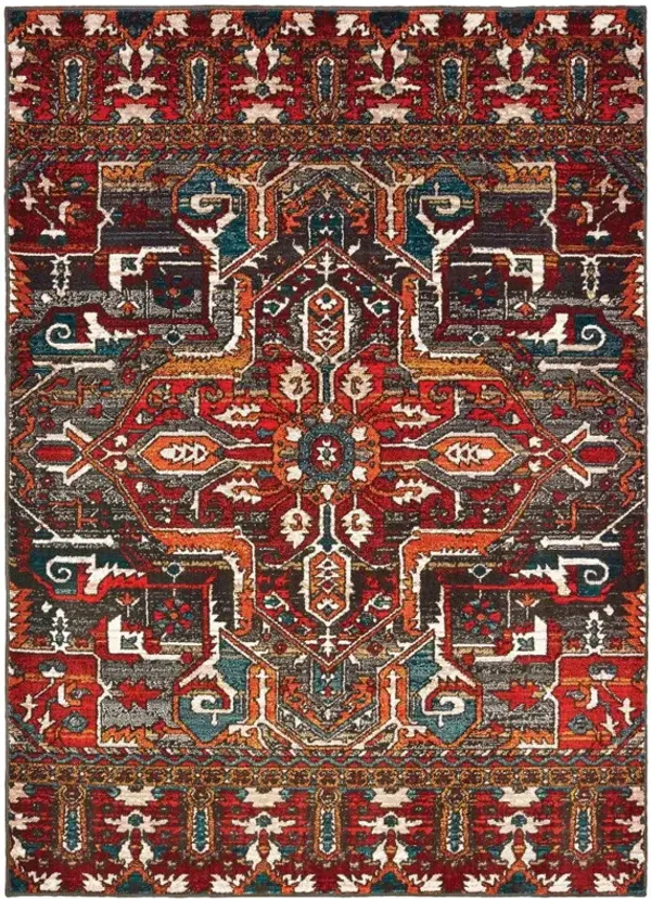 10' x 13' Southwestern Power Loom Stain Resistant Area Rug - Red Orange Blue And Gray