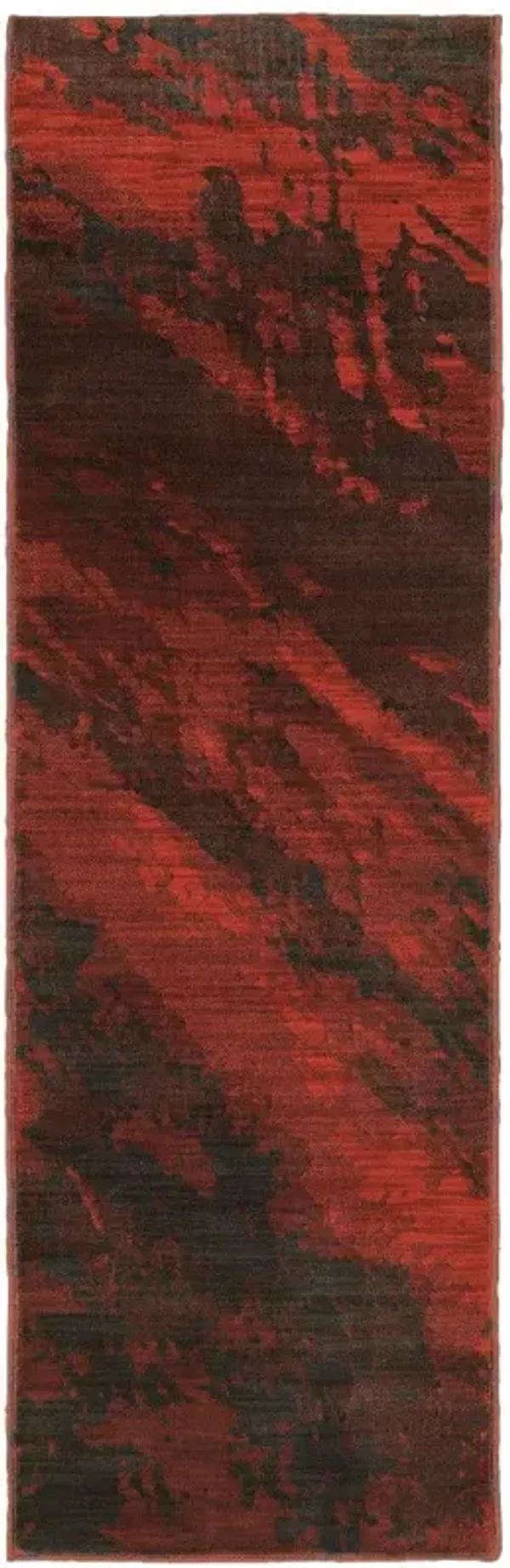 2' x 8' Abstract Power Loom Stain Resistant Runner Rug - Red And Gray
