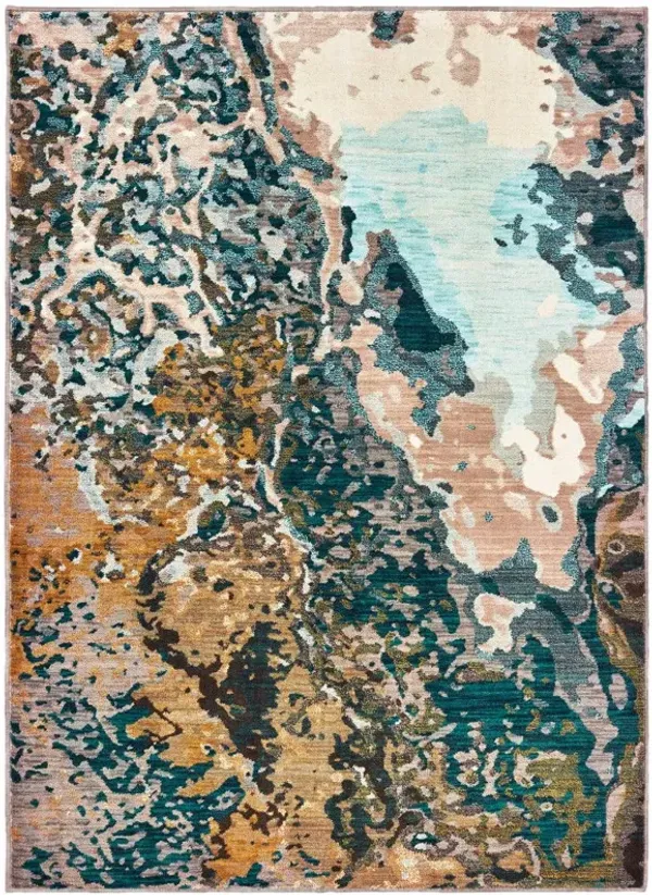 2' x 3' Abstract Power Loom Stain Resistant Area Rug - Blue Gold And Gray