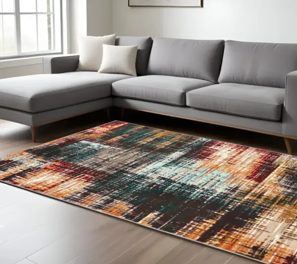 6' x 9' Abstract Power Loom Stain Resistant Area Rug - Blue Gold Red And Gray