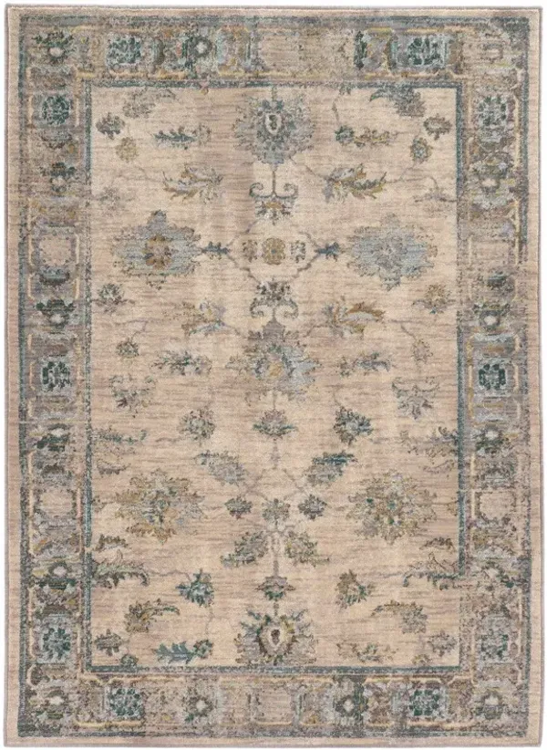 5' x 8' Oriental Power Loom Stain Resistant Area Rug - Ivory Blue Gold And Gray