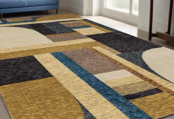 5' x 7' Geometric Power Loom Area Rug - Blue And Beige