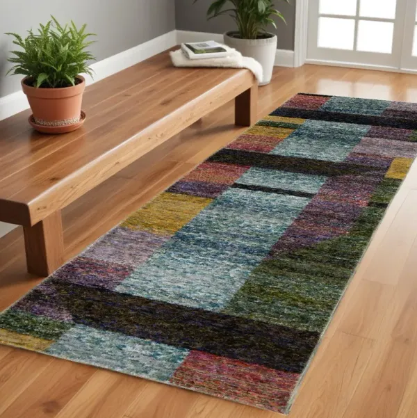 8' Runner Geometric Power Loom Runner Rug - Purple And Red