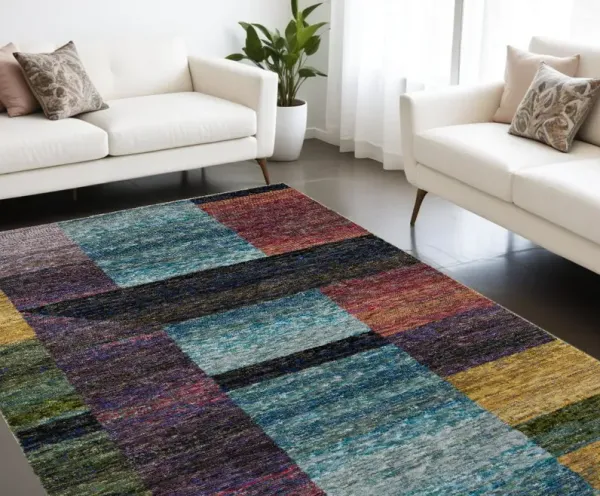 8' x 11' Geometric Power Loom Area Rug - Purple And Red