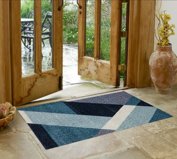 3' x 5' Geometric Power Loom Area Rug - Blue Purple Gray And Teal