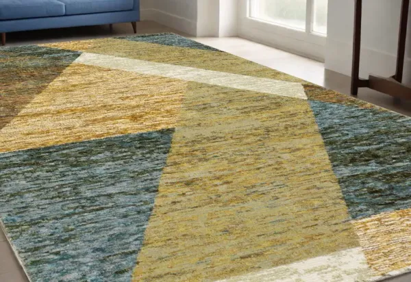 5' x 7' Geometric Power Loom Area Rug - Beige And Blue