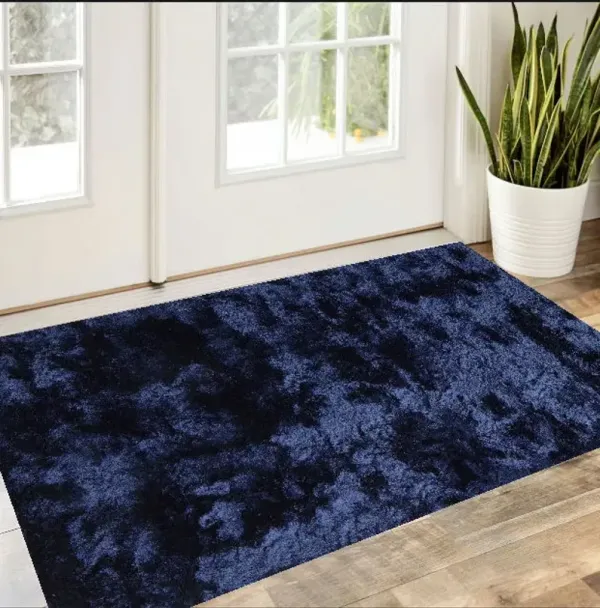2' x 3' Shag Tufted Handmade Area Rug - Blue And Black