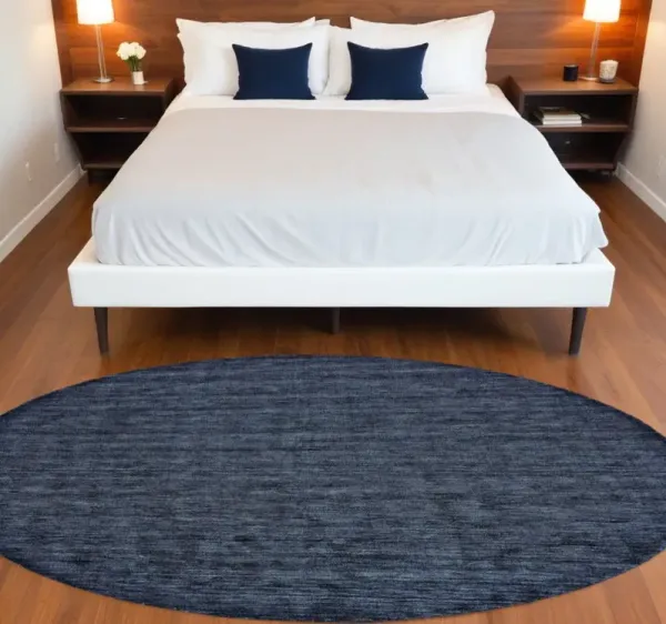 10' Round Wool Hand Woven Area Rug - Blue