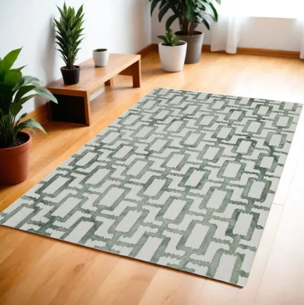 4' x 6' Wool Geometric Tufted Handmade Area Rug - Ivory And Green
