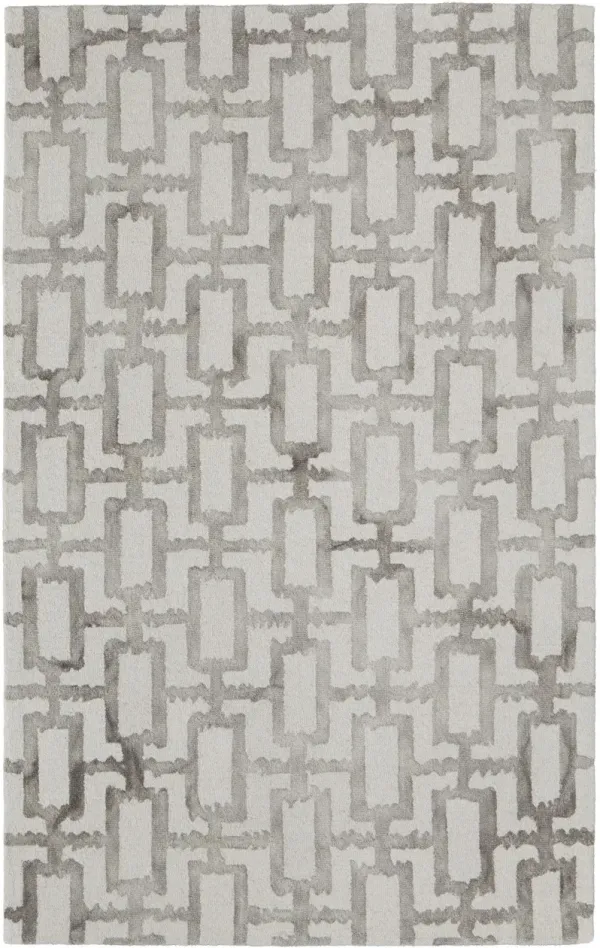 5' x 8' Wool Geometric Tufted Handmade Area Rug - Ivory And Taupe