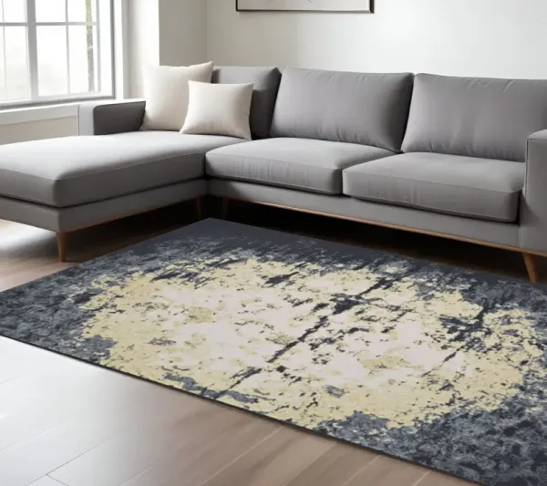 8' x 11' Geometric Stain Resistant Area Rug - Black Gray And Gold