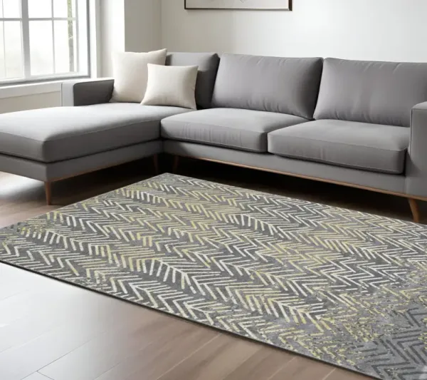 7' x 10' Abstract Stain Resistant Area Rug - Gray Yellow And White
