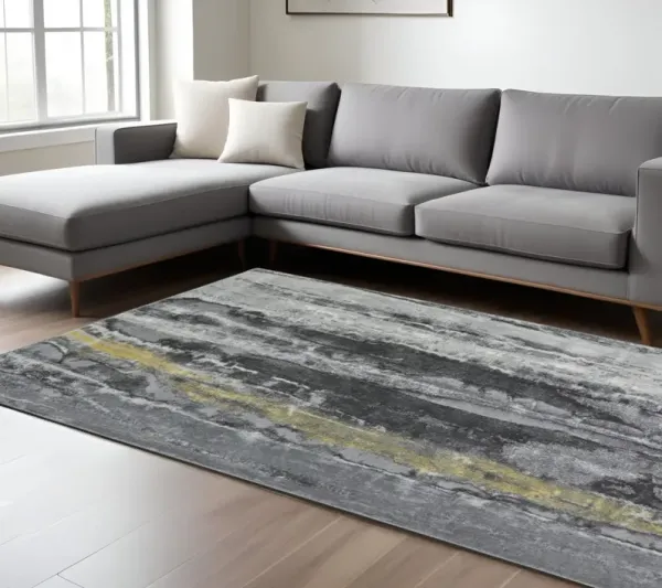 7' x 10' Abstract Stain Resistant Area Rug - Gray And Black