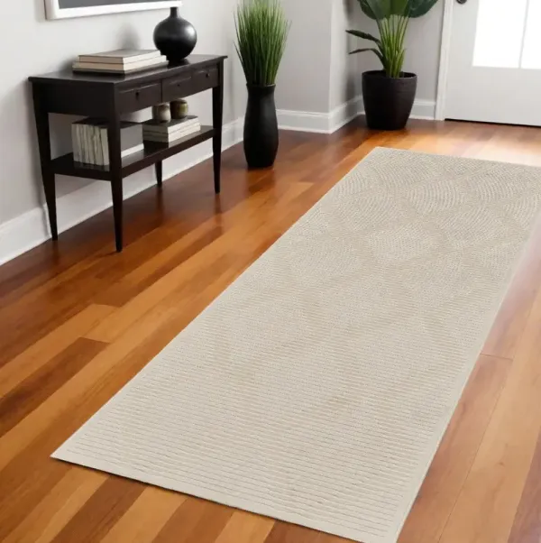 8' Geometric Power Loom Runner Rug - Ivory And Tan