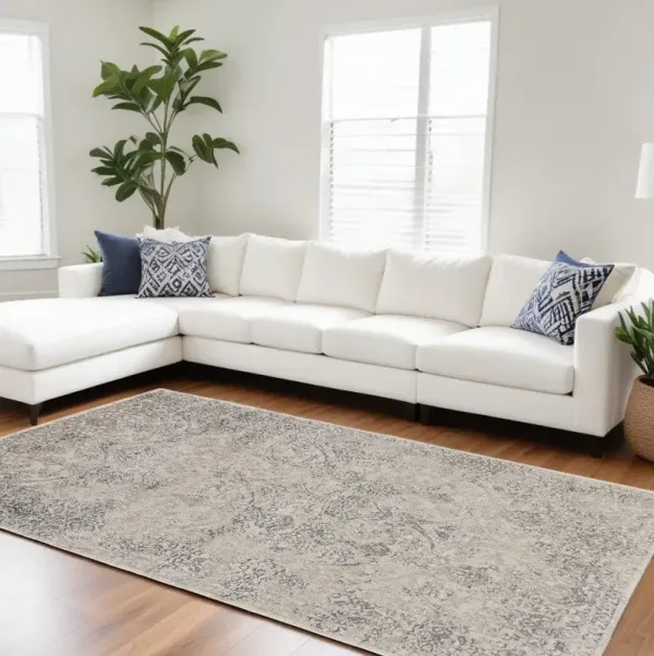 8' x 11' Abstract Stain Resistant Area Rug - Ivory Gray And Black