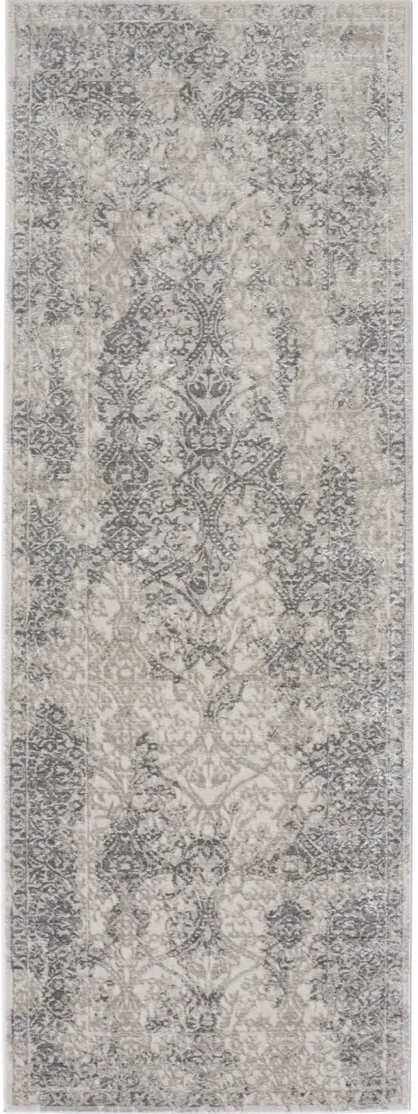 8' Abstract Stain Resistant Runner Rug - Ivory Gray And Black