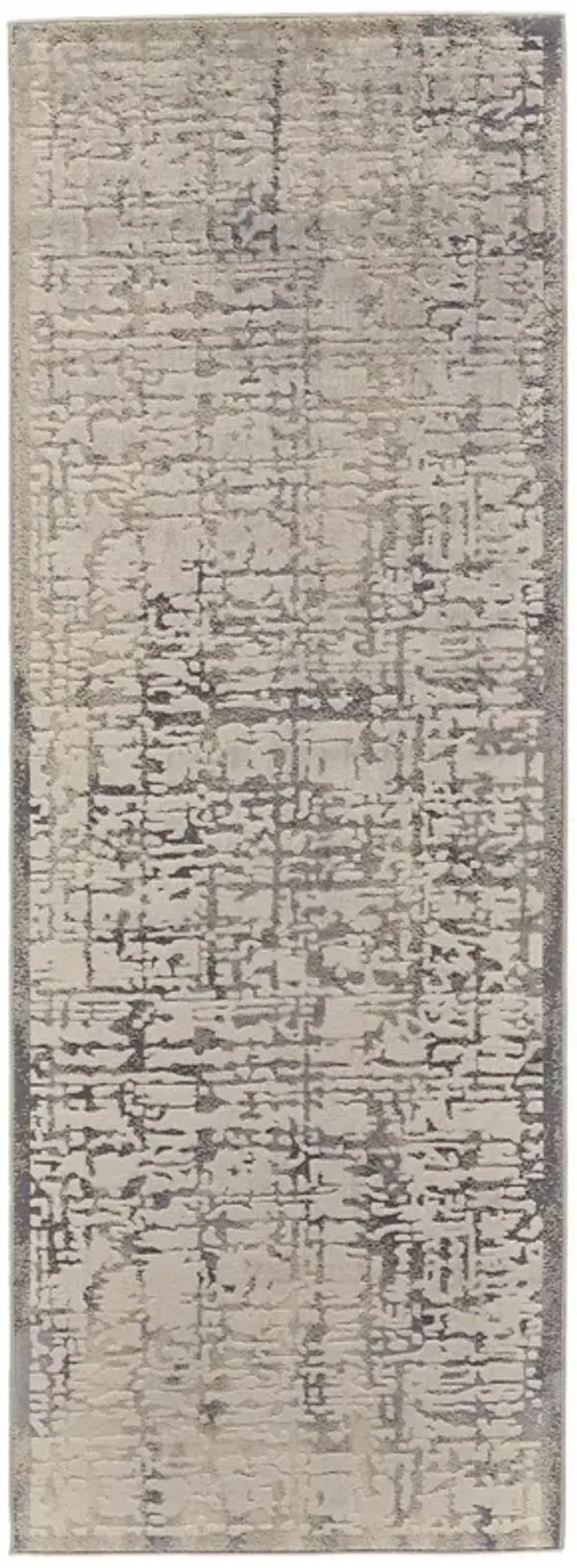 7.8' x 2.8' Abstract Runner Rug - Gray And Ivory