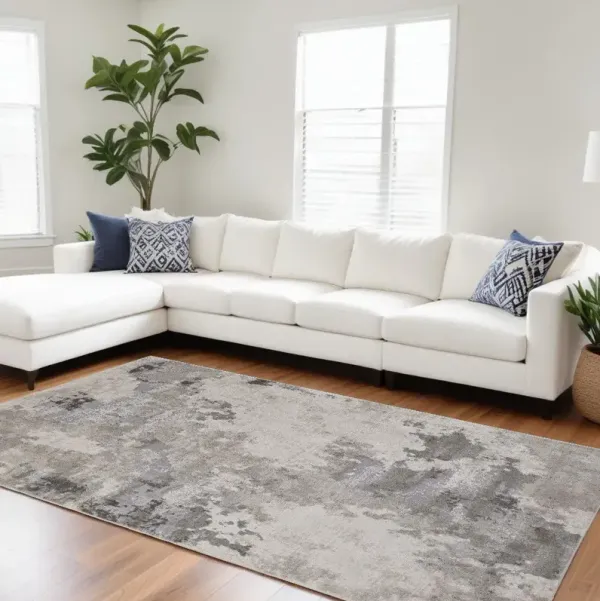 8' x 11' Abstract Stain Resistant Area Rug - Ivory And Gray