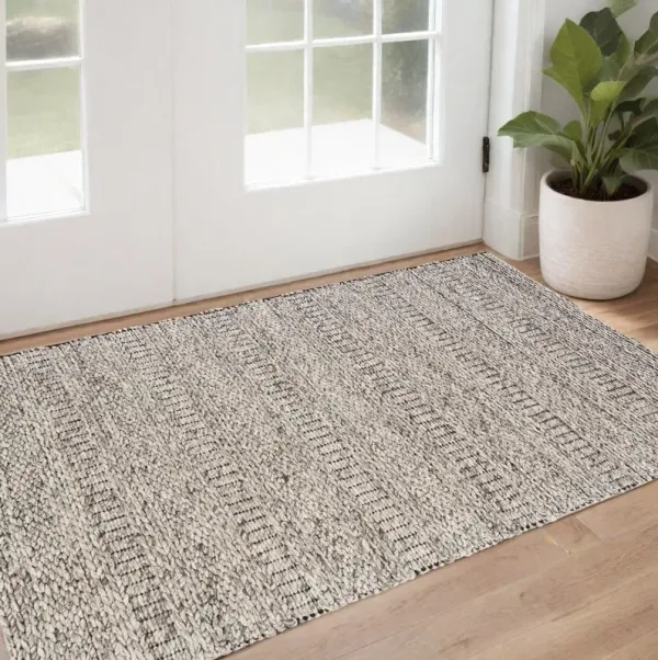 2' x 3' Wool Hand Woven Area Rug - Ivory And Gray
