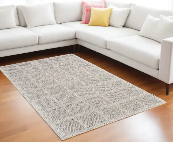8' x 11' Wool Plaid Hand Woven Area Rug - Ivory And Gray