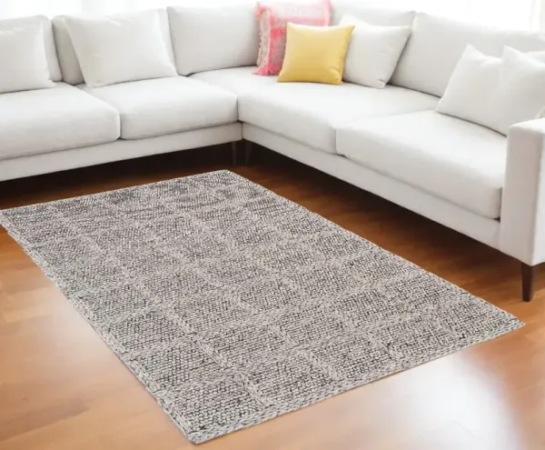 8' x 11' Wool Plaid Hand Woven Area Rug - Gray And Ivory