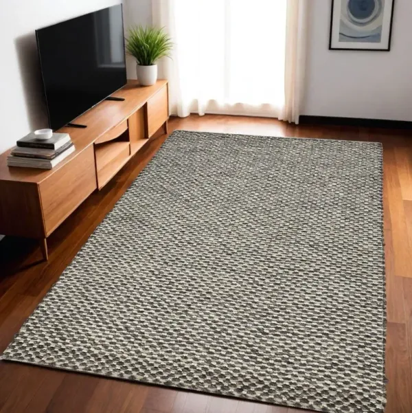 5' x 8' Wool Floral Hand Woven Area Rug - Gray And Ivory