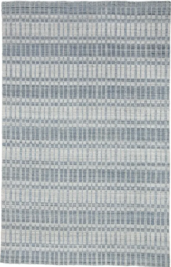7' x 9' Striped Hand Woven Area Rug - Blue Gray And Ivory