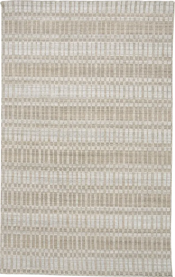 2' x 3' Striped Hand Woven Area Rug - Tan Gray And Silver