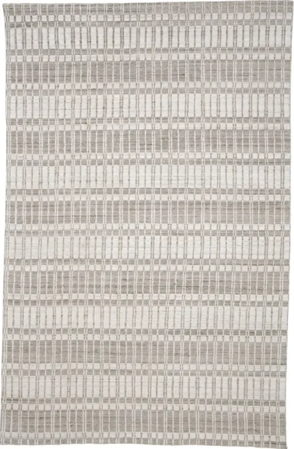 5' x 8' Striped Hand Woven Area Rug - Ivory Taupe And Tan