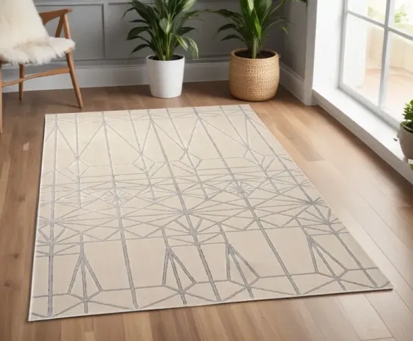 4' x 6' Geometric Area Rug - White Silver And Gray
