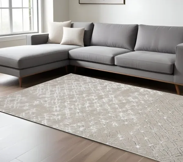 8' x 10' Abstract Polyester Area Rug - Silver Gray And White