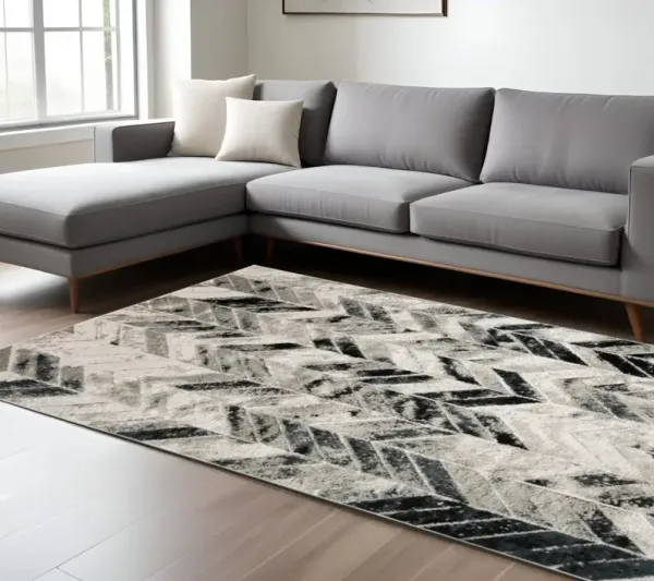 8' x 10' Geometric Area Rug - Black Gray And Silver