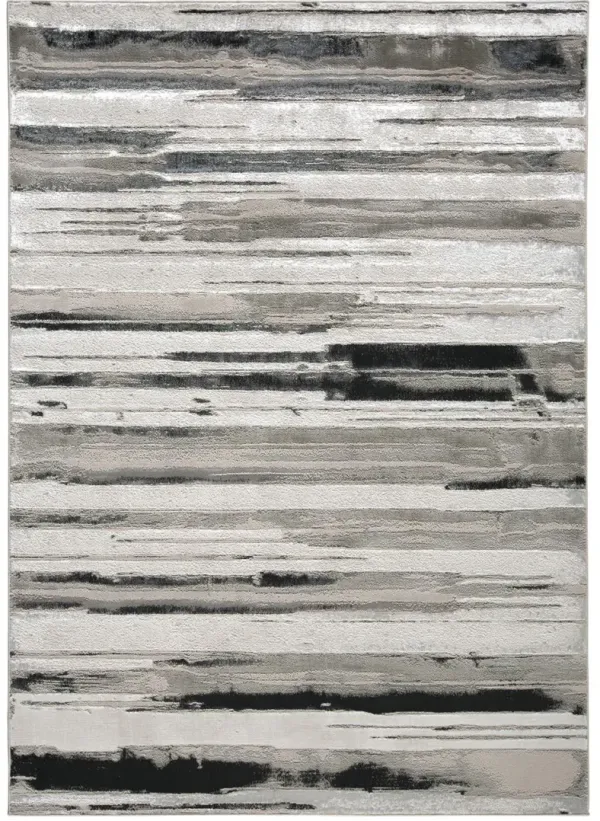 Abstract Area Rug - Silver Gray And Black