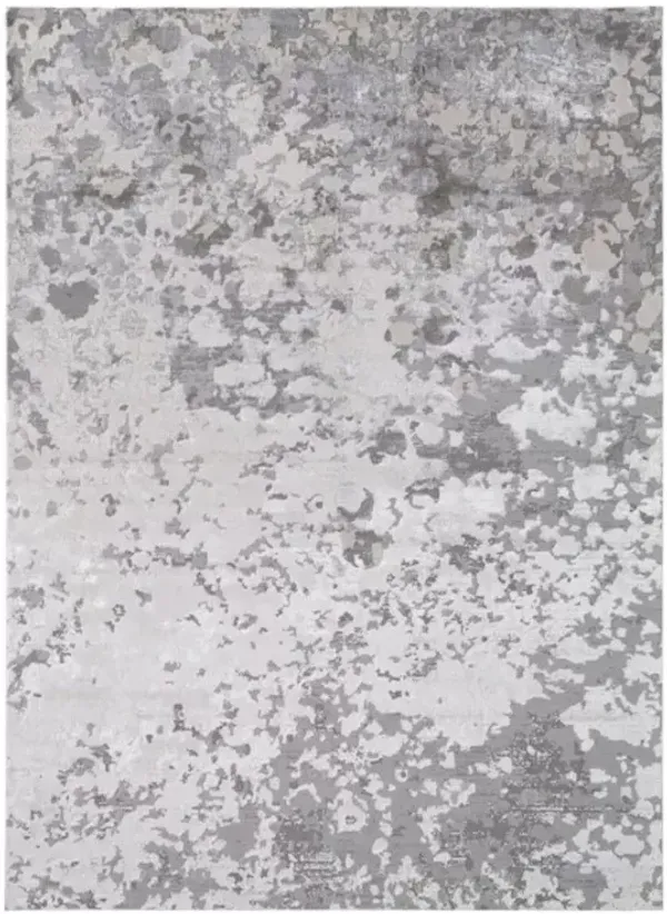 12' x 18' Abstract Polyester Area Rug - Silver Gray And White