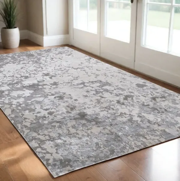 2' x 3' Abstract Stain Resistant Area Rug - Silver Gray And White