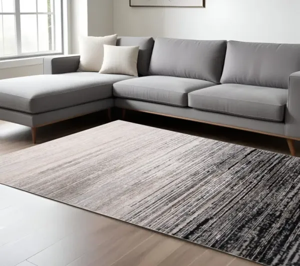 8' x 10' Gray Abstract Area Rug - Black And Dark