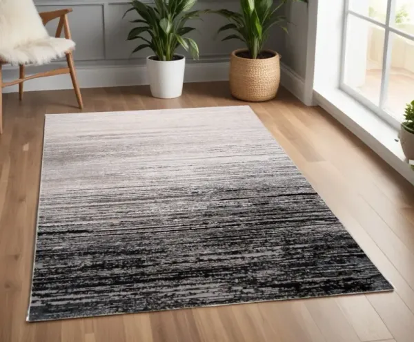 4' x 6' Gray Abstract Area Rug - Black And Dark